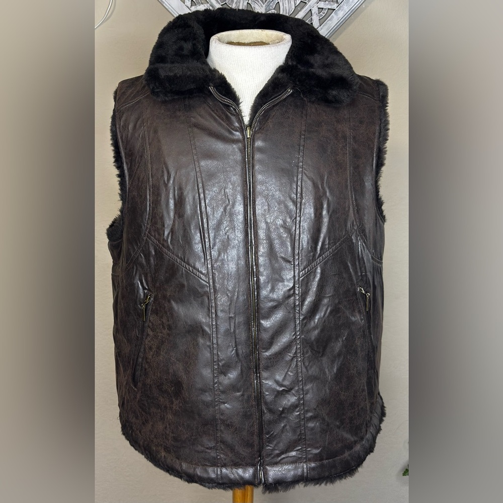 Giacca Brown Faux Leather/Fur Reversible Vest